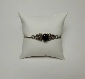 Bocco - Vintage Sterling Silver Black Onyx Celtic Knot Design Bangle Bracelet