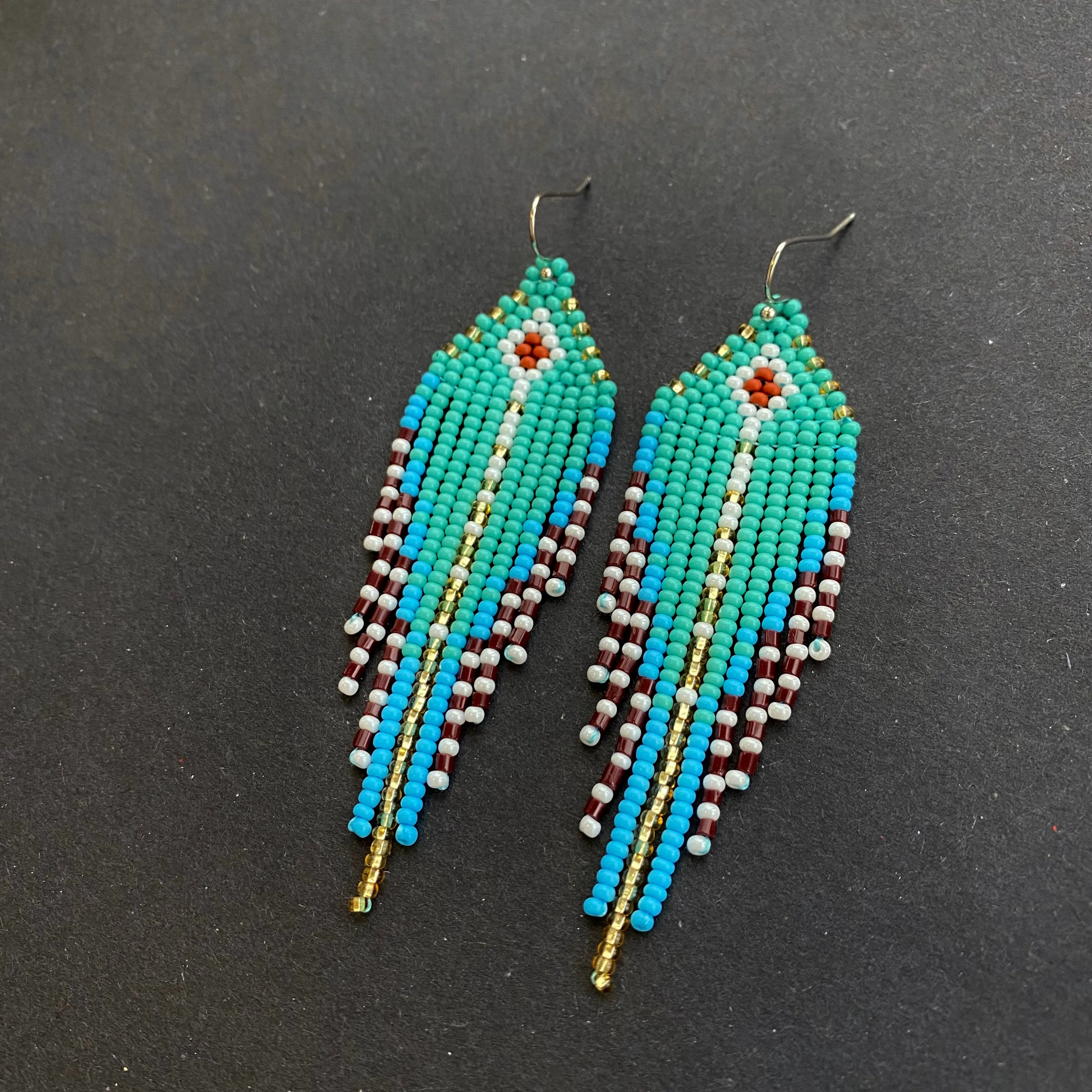 Bohemian Turquoise Seed Bead Fringe Chandelier Earrings for Womens in hippie boho style.