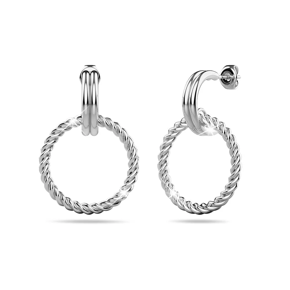 Boxed 2 Pairs of Chic Earrings Set in White Gold