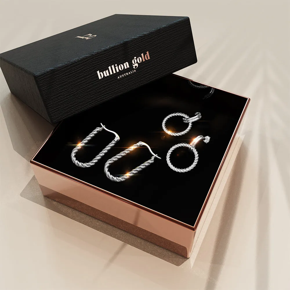 Boxed 2 Pairs of Chic Earrings Set in White Gold