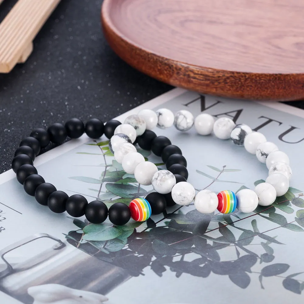 Bracelet LGBT Pride Unisex beaded bracelet Onyx black or Marble white