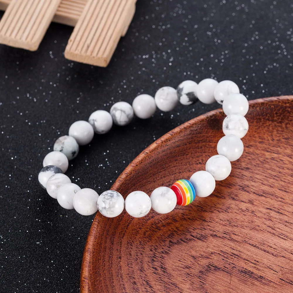 Bracelet LGBT Pride Unisex beaded bracelet Onyx black or Marble white