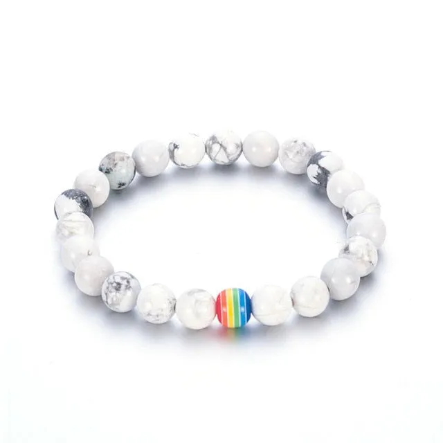 Bracelet LGBT Pride Unisex beaded bracelet Onyx black or Marble white