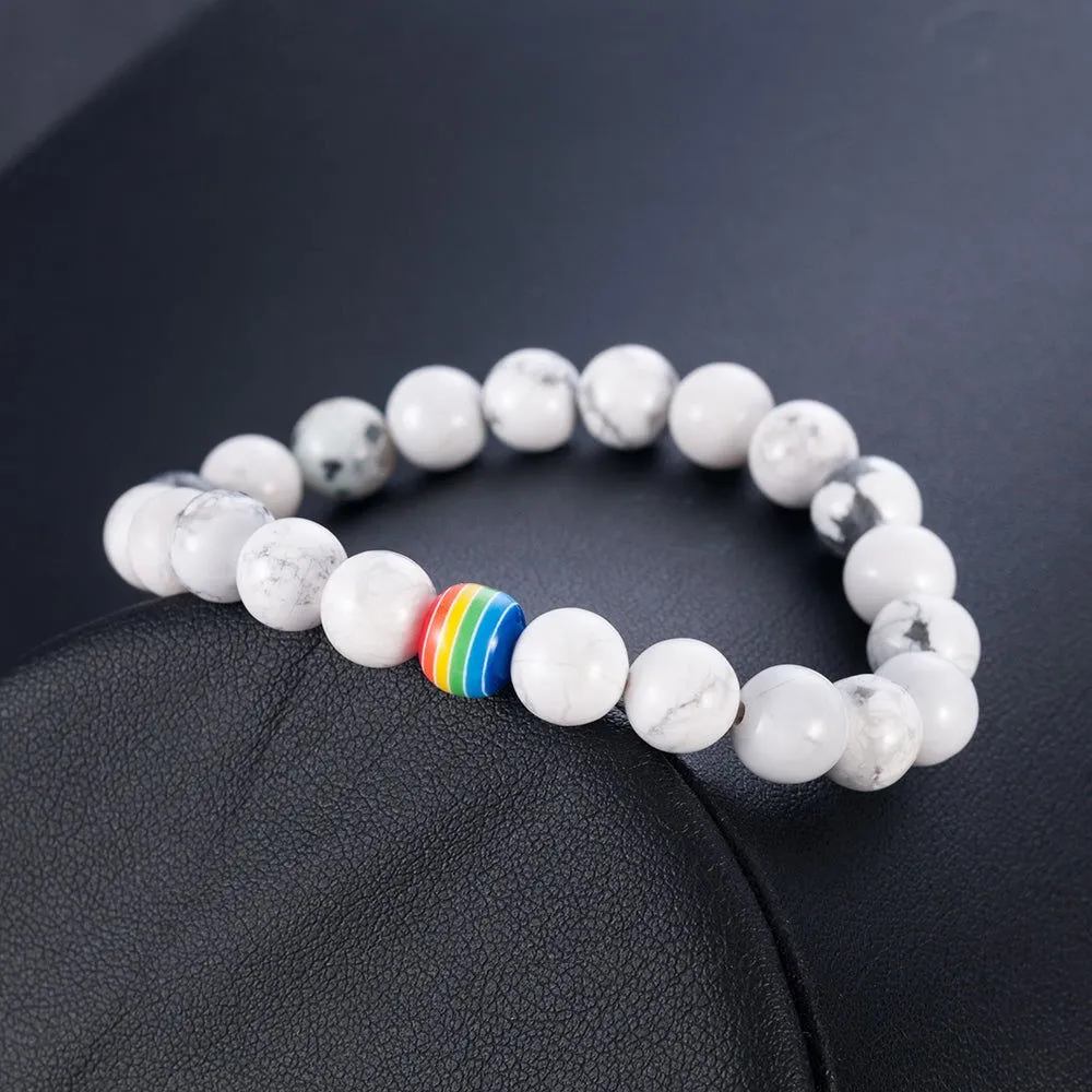 Bracelet LGBT Pride Unisex beaded bracelet Onyx black or Marble white