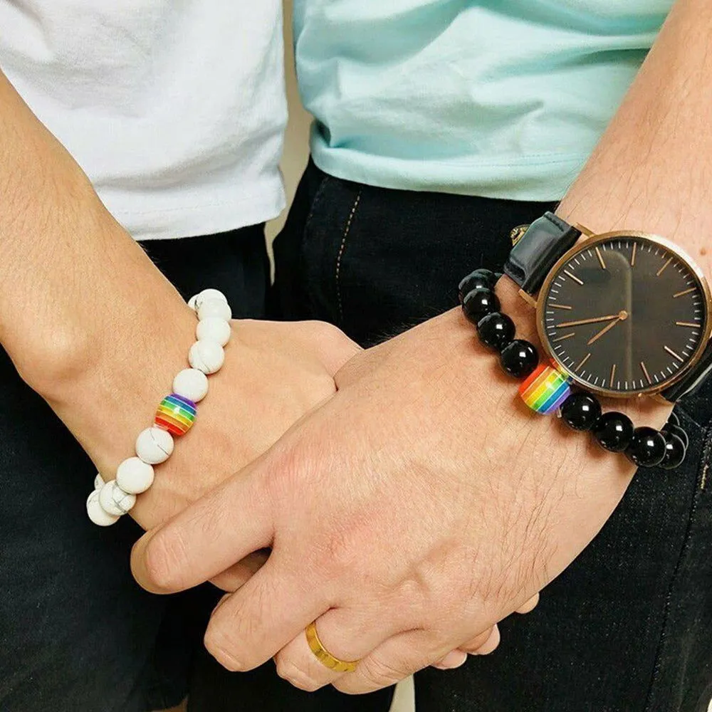 Bracelet LGBT Pride Unisex beaded bracelet Onyx black or Marble white