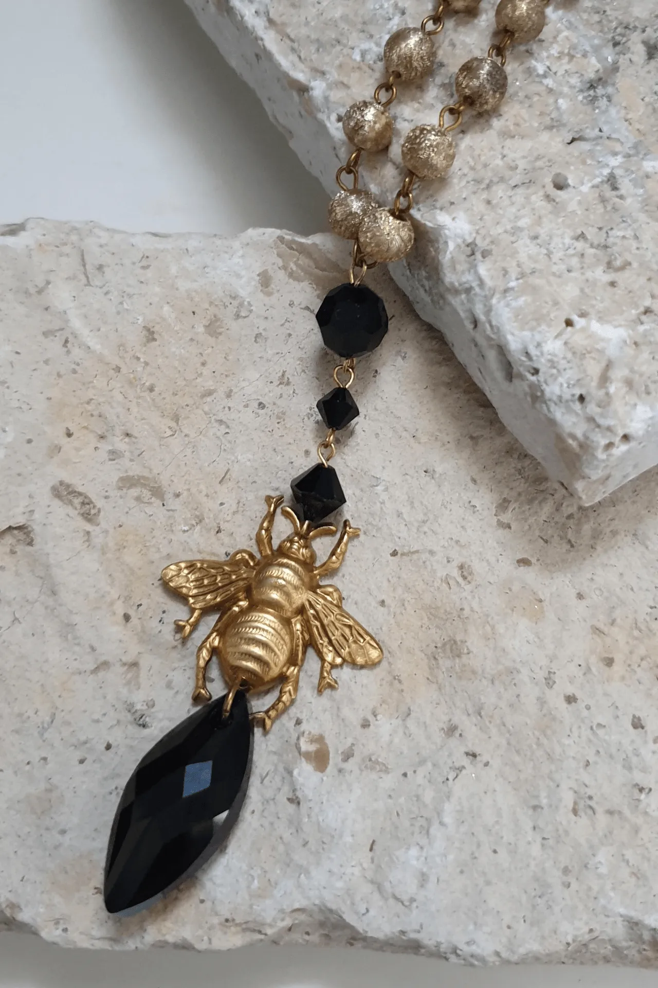 Bumble Bee Vintage Brass & Swarovski Crystal Pendant