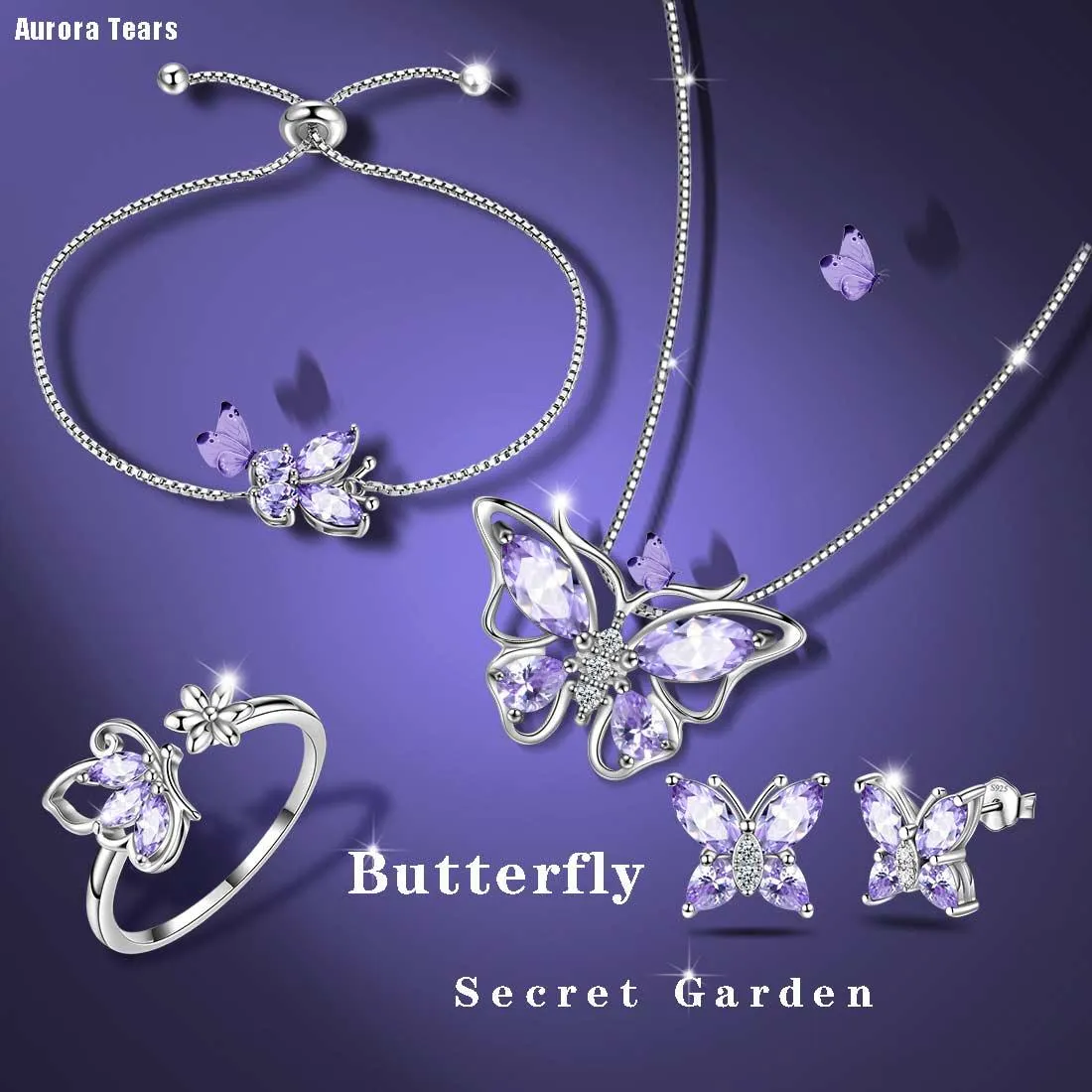 Butterfly Birthstone June Alexandrite Jewelry Set 5PCS Women Girls Birthday Gift