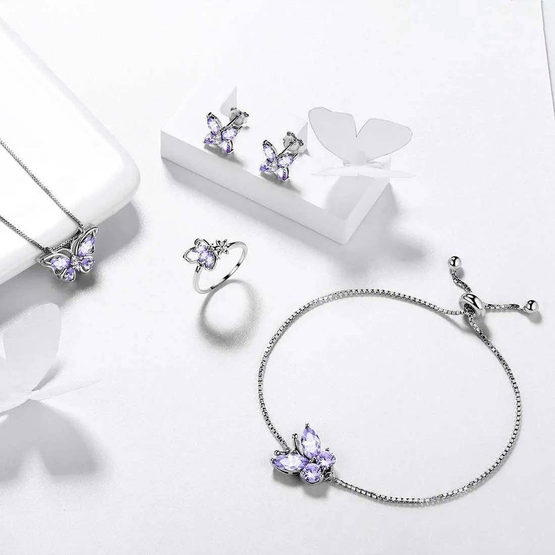 Butterfly Birthstone June Alexandrite Jewelry Set 5PCS Women Girls Birthday Gift