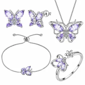 Butterfly Birthstone June Alexandrite Jewelry Set 5PCS Women Girls Birthday Gift