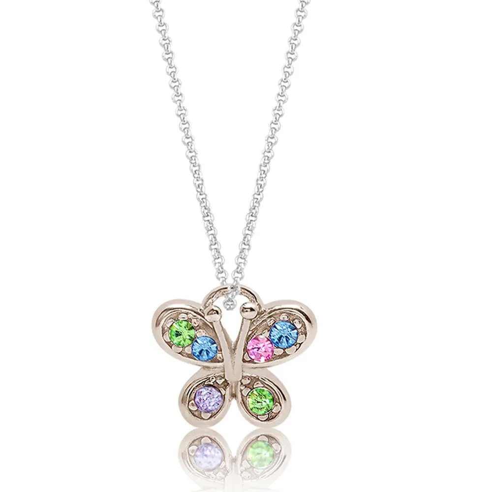 Butterfly Multicolor Crystal Palladium Plating Girls Pendant Necklace