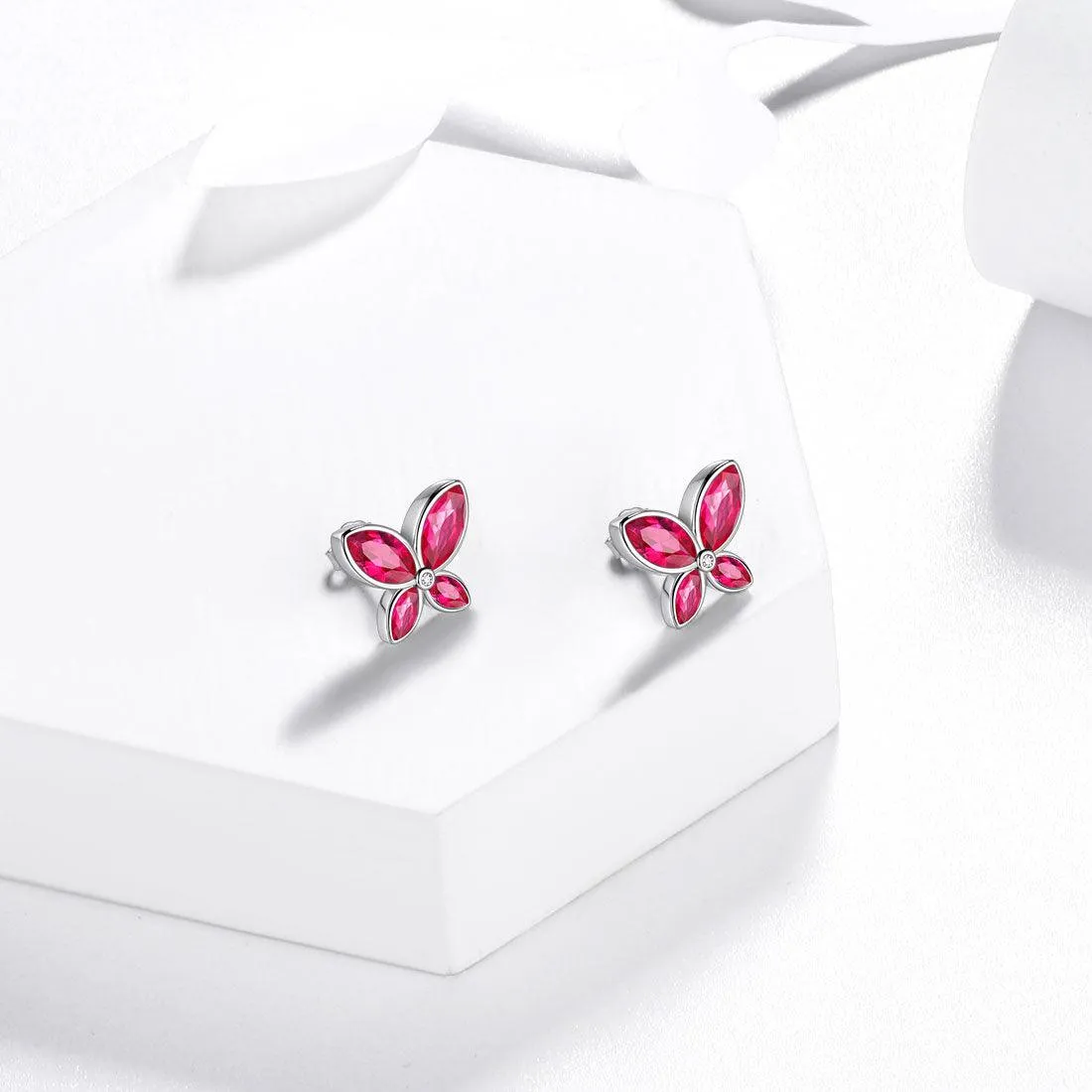 Butterfly Stud Earrings Birthstone July Ruby Women Girls Jewelry Birthday Gift