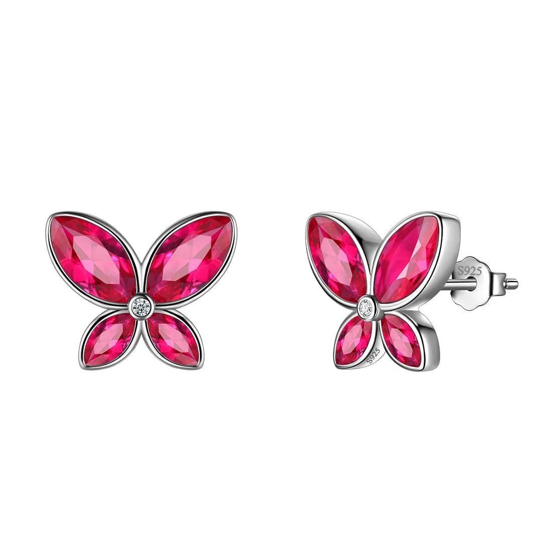 Butterfly Stud Earrings Birthstone July Ruby Women Girls Jewelry Birthday Gift