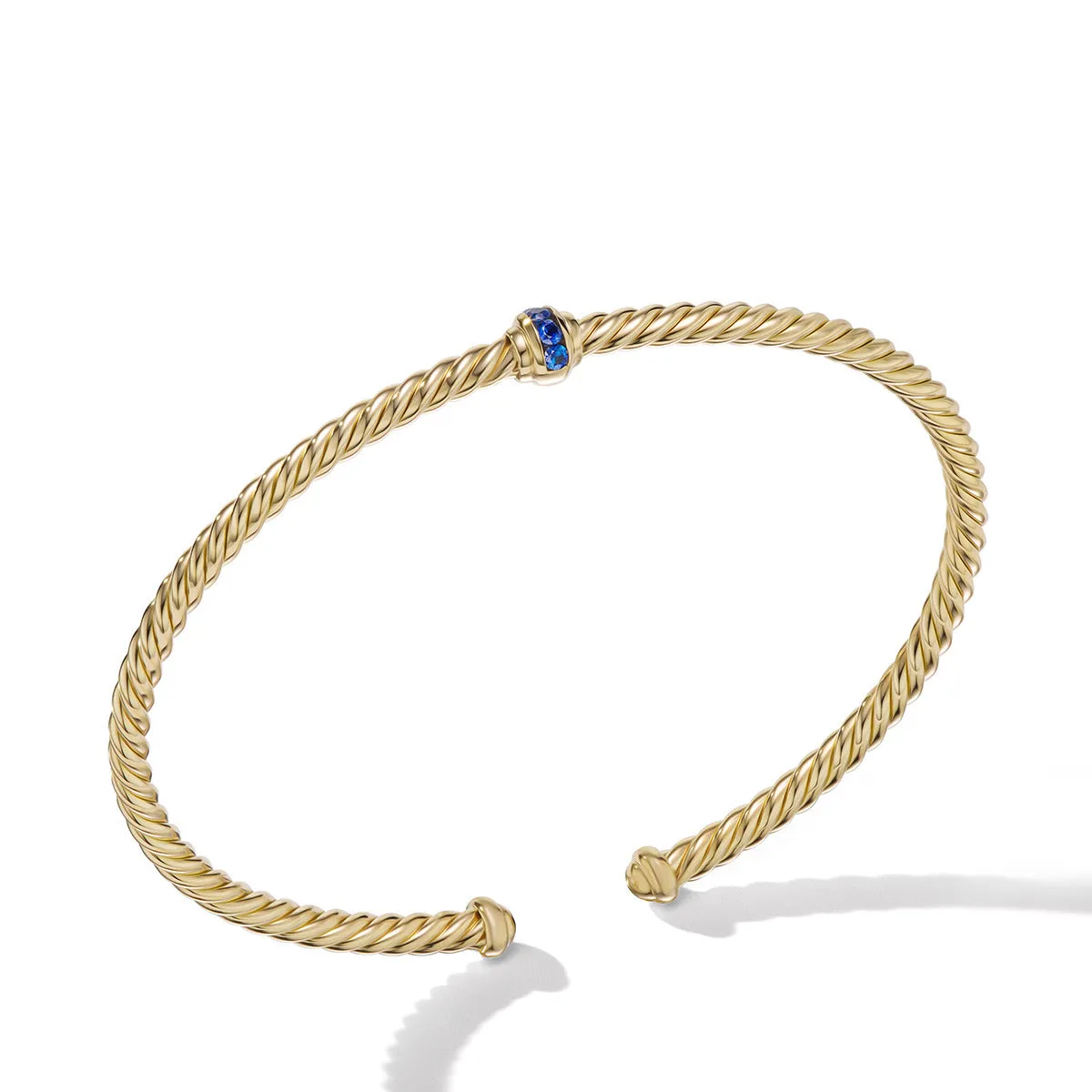 Cable Classics Center Station Bracelet in 18K Yellow Gold with Pave Blue Sapphires