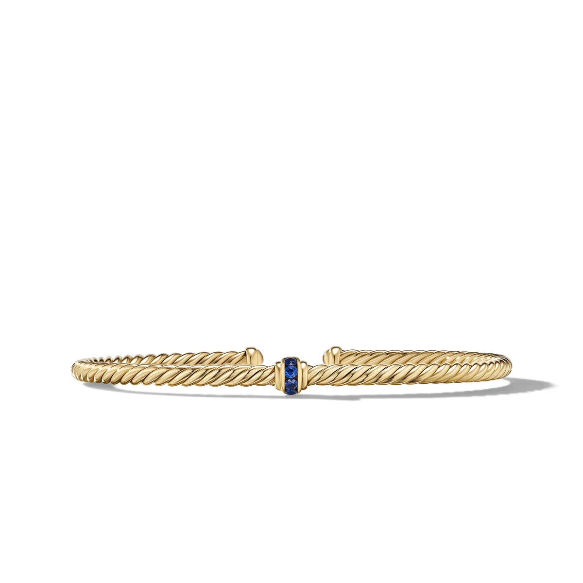 Cable Classics Center Station Bracelet in 18K Yellow Gold with Pave Blue Sapphires