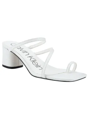 CALVIN KLEIN Womens White Toe Ring Asymmetrical Padded Belma Square Toe Block Heel Slip On Leather Dress Heeled M