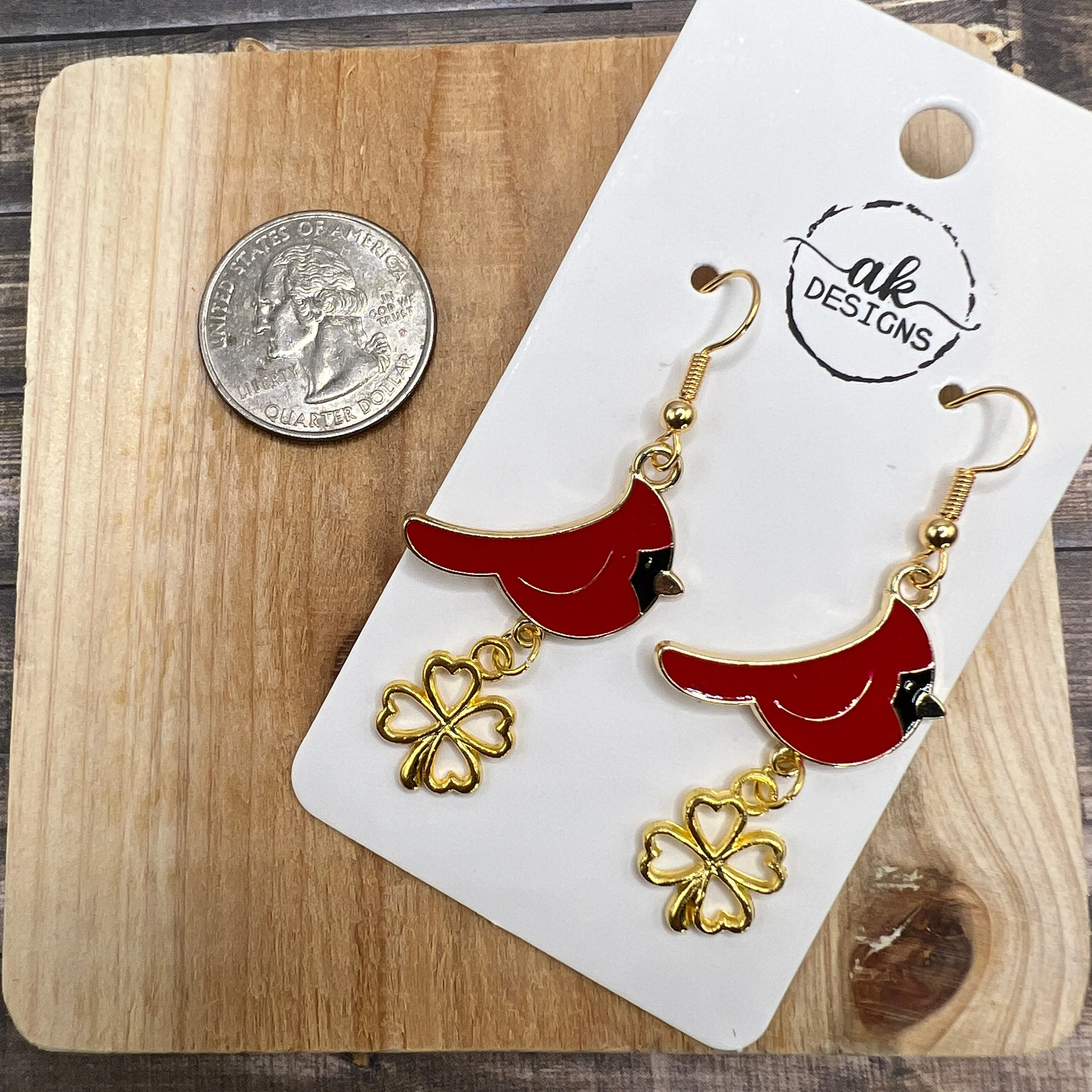 Cardinal and Clover Bird Earrings - Clearance