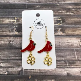 Cardinal and Clover Bird Earrings - Clearance