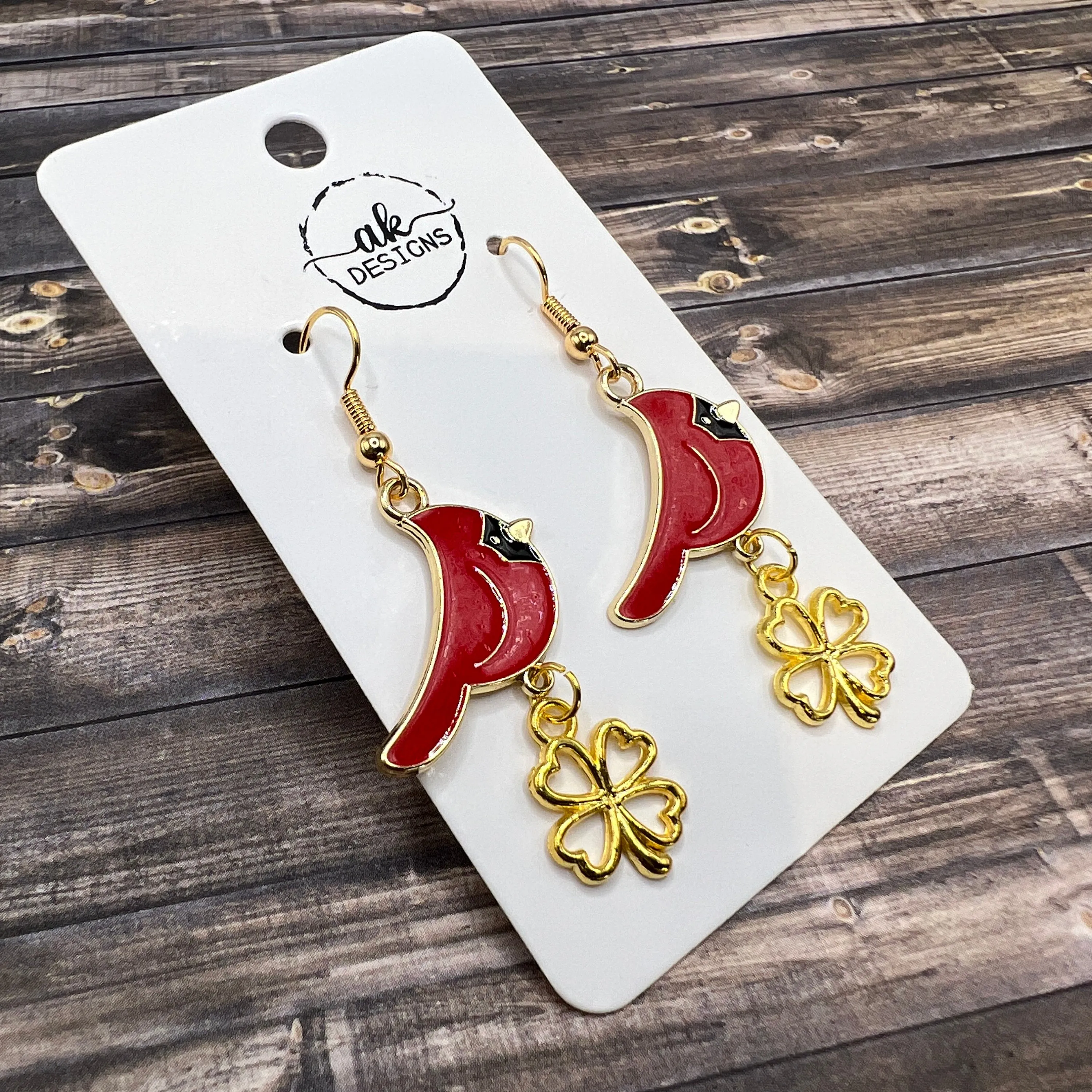 Cardinal and Clover Bird Earrings - Clearance