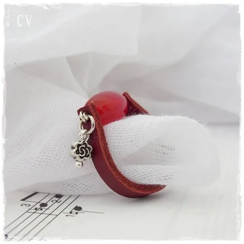 Carnelian Stone Leather Ring