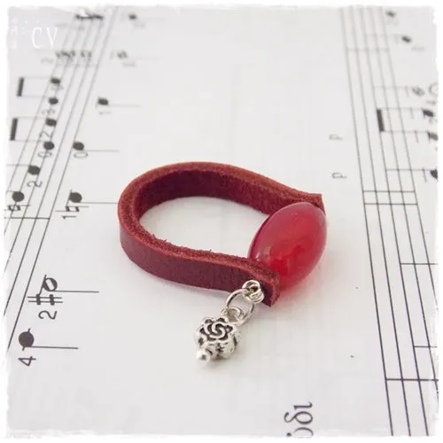 Carnelian Stone Leather Ring