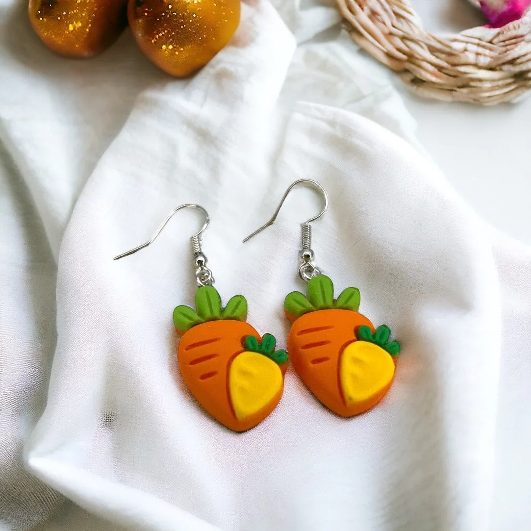 Carrot Earrings - Bunny Earrings, Happy Easter, Easter Bunny, Easter Earrings, Easter Egg, Easter Accessories, Easter Basket, Food Earrings