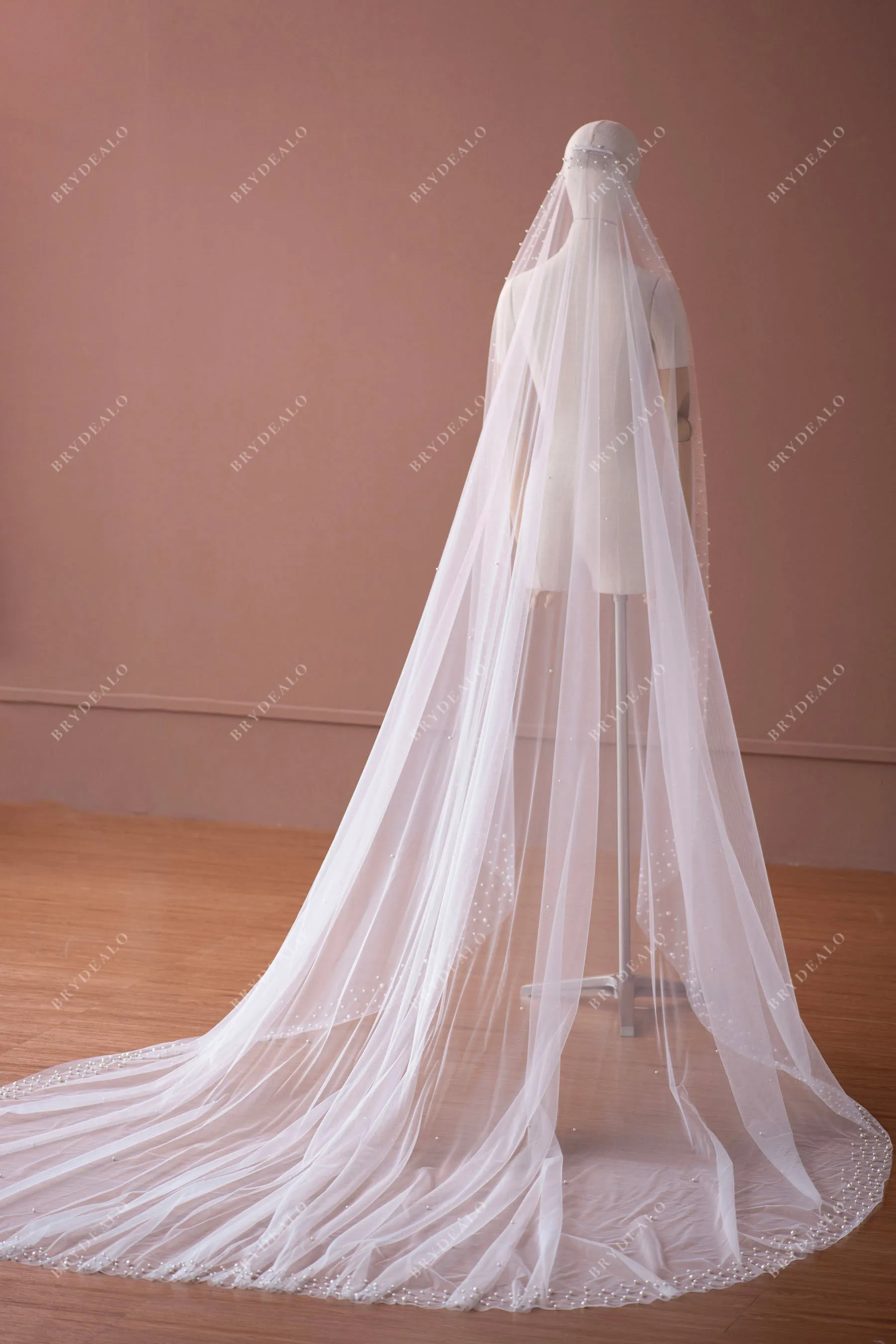 Cathedral Pearl Wedding Veil with Comb