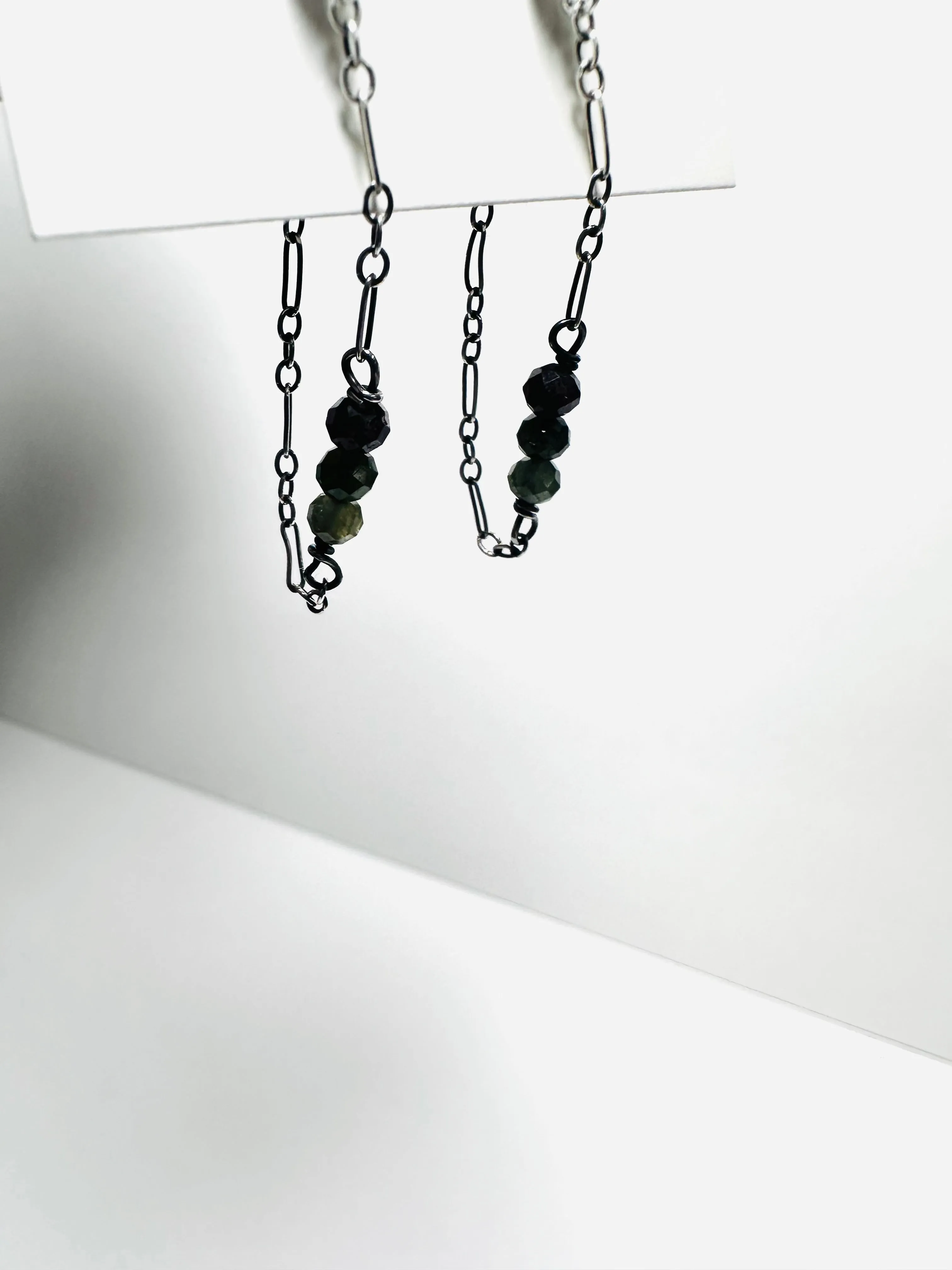 Chain Loop Earrings- Gemstone Earrings, Modern Chain Earrings