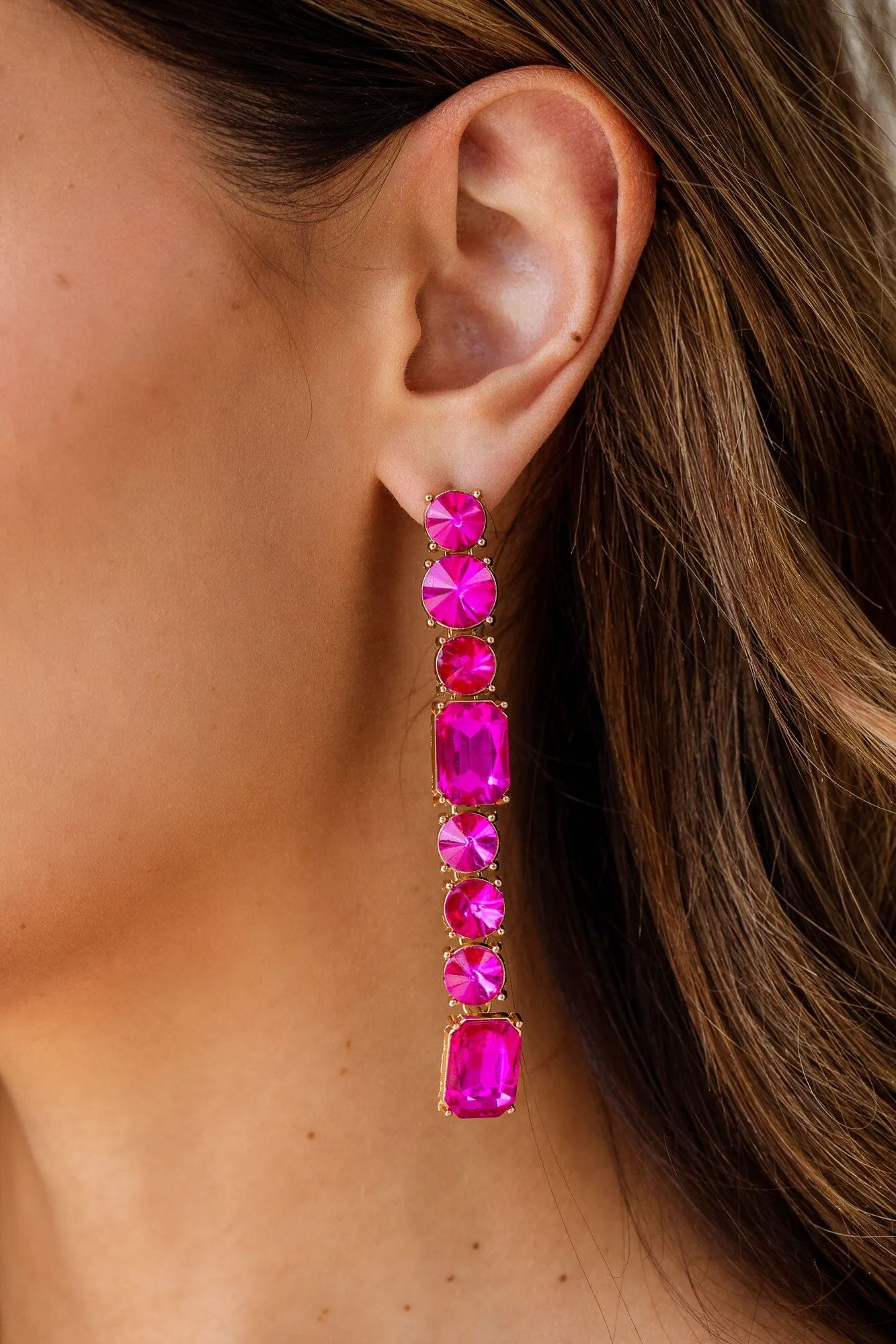 Charis Fuchsia Crystal Dangle Earrings