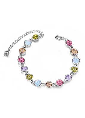 Cheap Multicolor Round Austrian Crystals Platinum Plated Alloy Bracelet