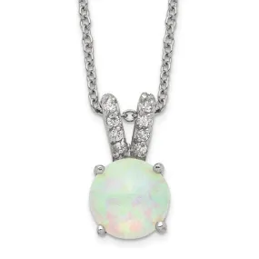 Cheryl M Sterling Silver Created Opal Cabochon & CZ 18in Necklace