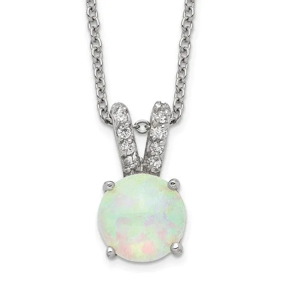 Cheryl M Sterling Silver Created Opal Cabochon & CZ 18in Necklace