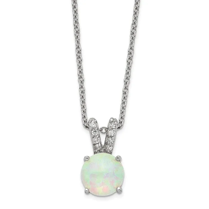 Cheryl M Sterling Silver Created Opal Cabochon & CZ 18in Necklace