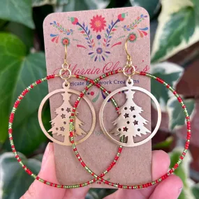 Christmas Charm Beaded Hoop Earrings