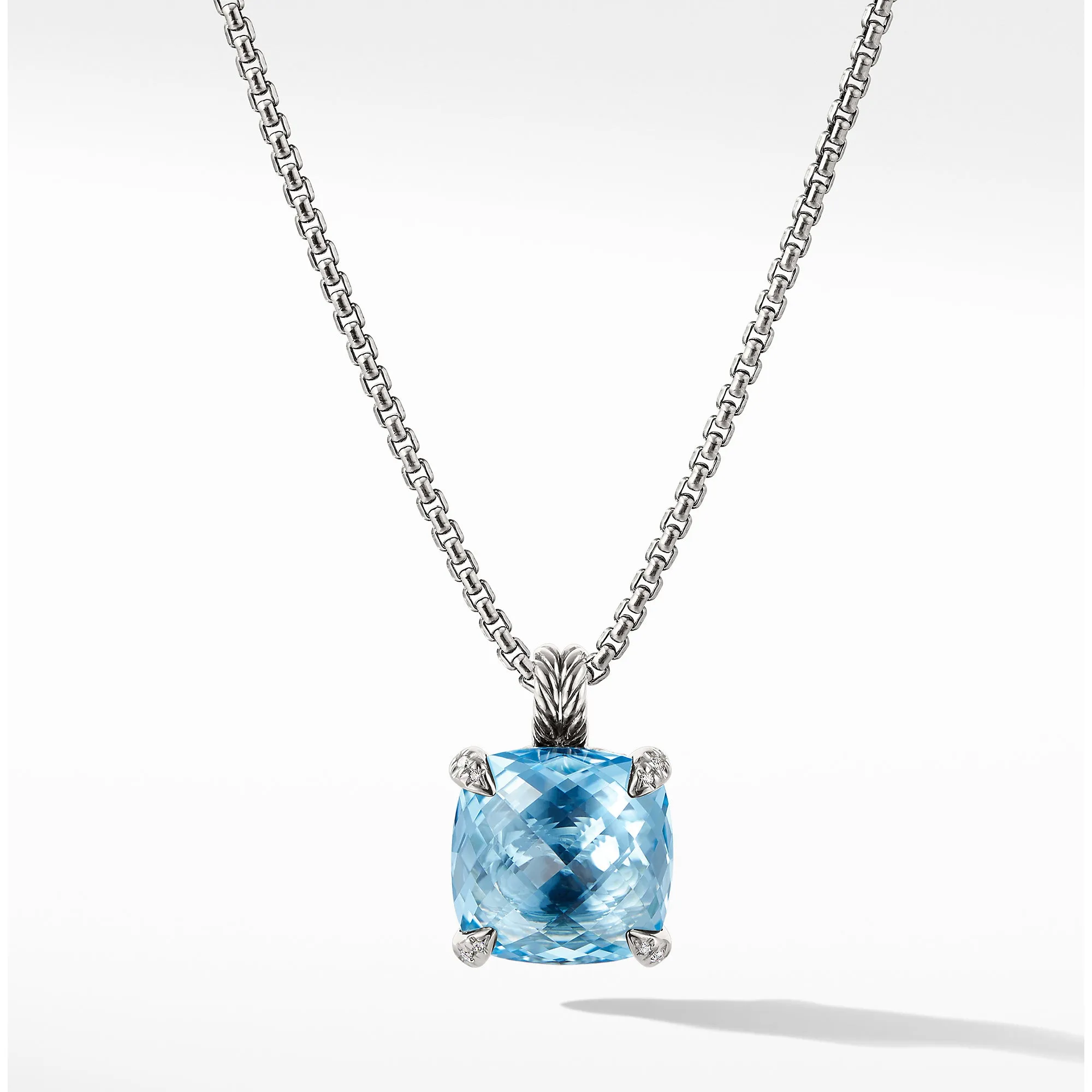 Châtelaine® Pendant Necklace with Blue Topaz and Diamonds, 14mm