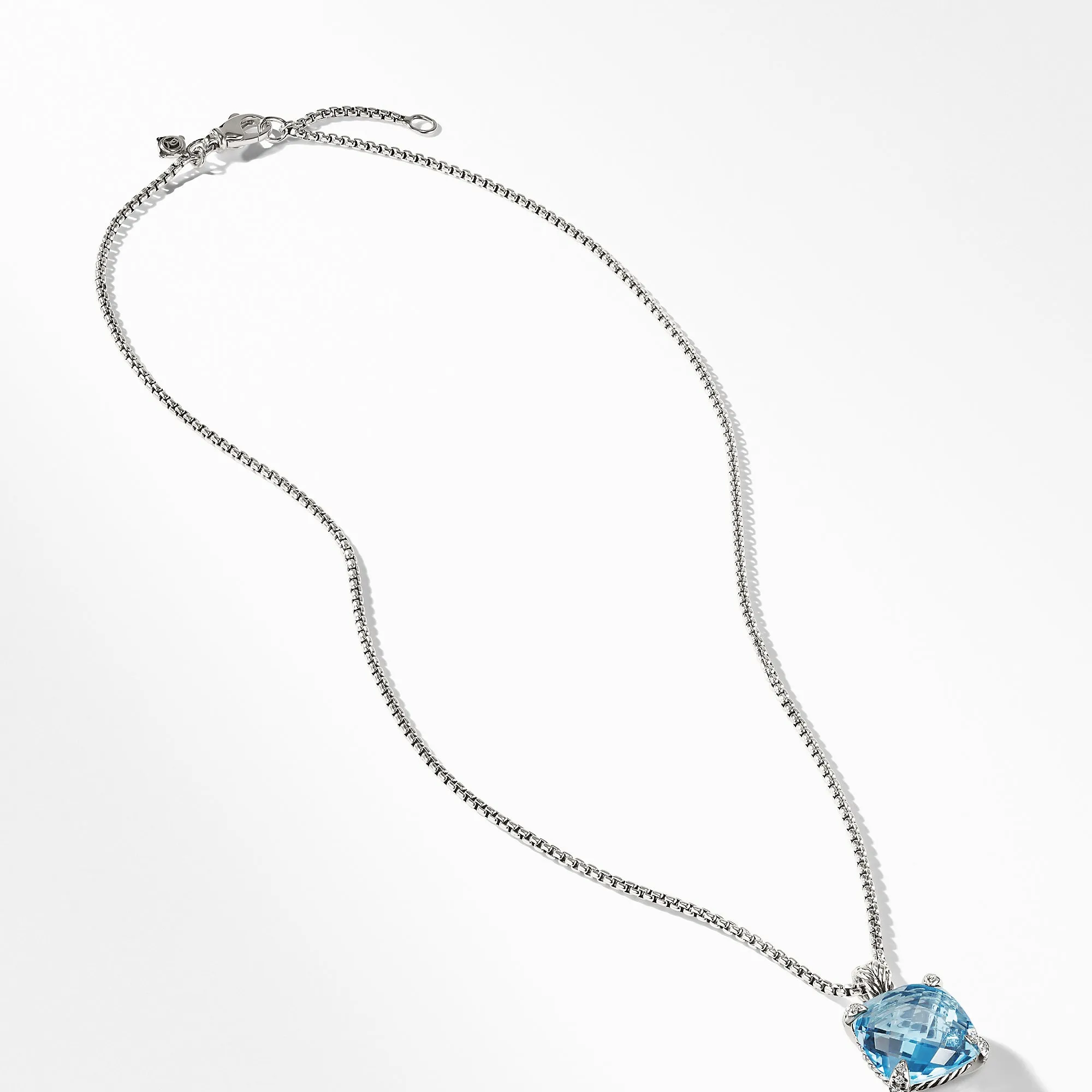 Châtelaine® Pendant Necklace with Blue Topaz and Diamonds, 14mm