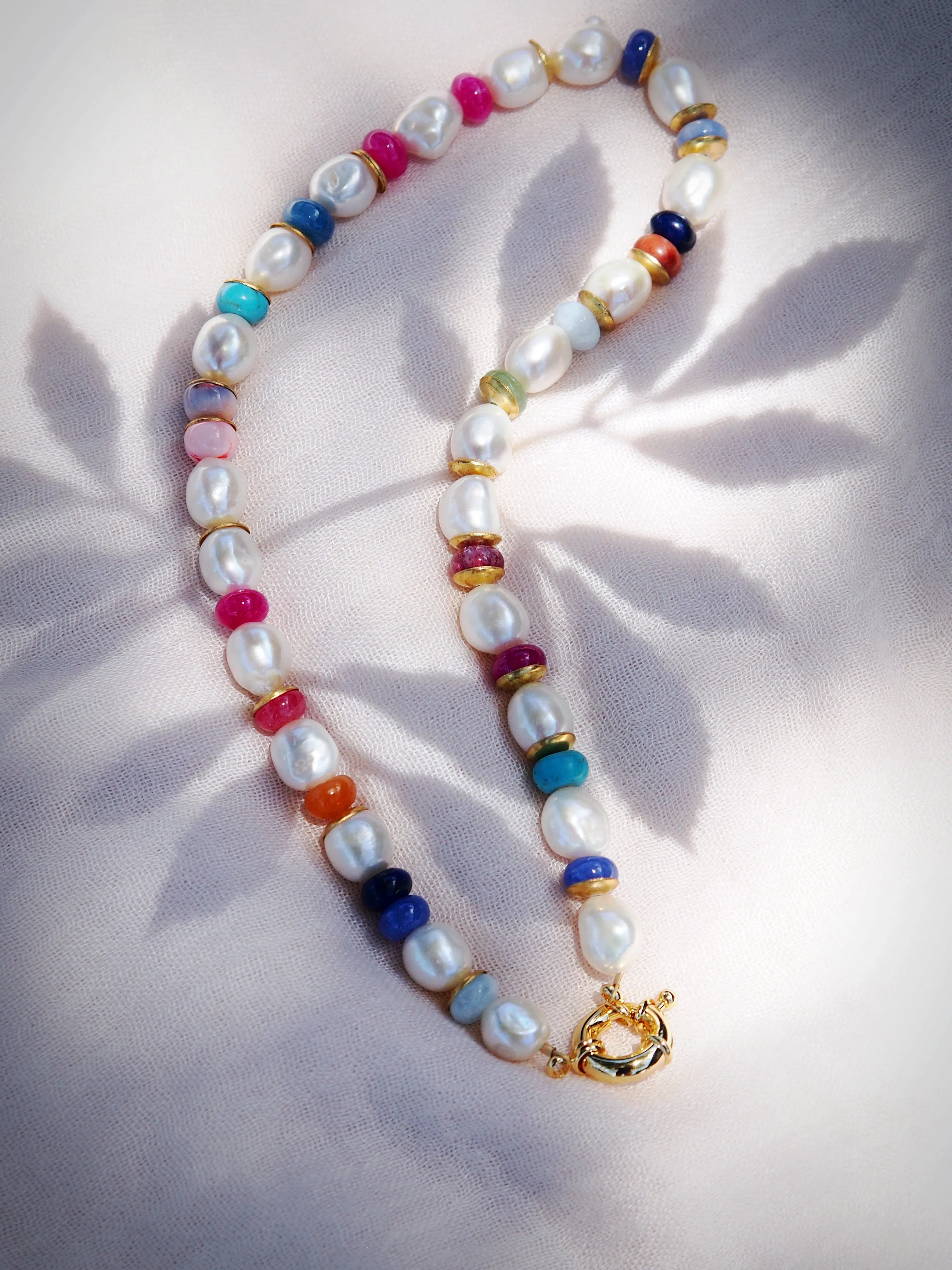 Chunky Candy Gemstone and Pearl Necklace - Momona