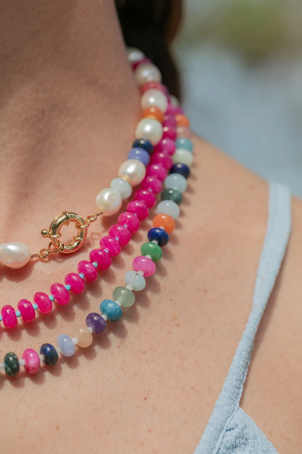 Chunky Candy Gemstone and Pearl Necklace - Momona