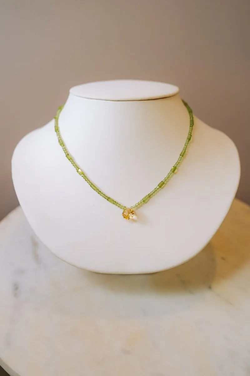 Citrine Hexagon Gemstone & Peridot Rondelle Necklace