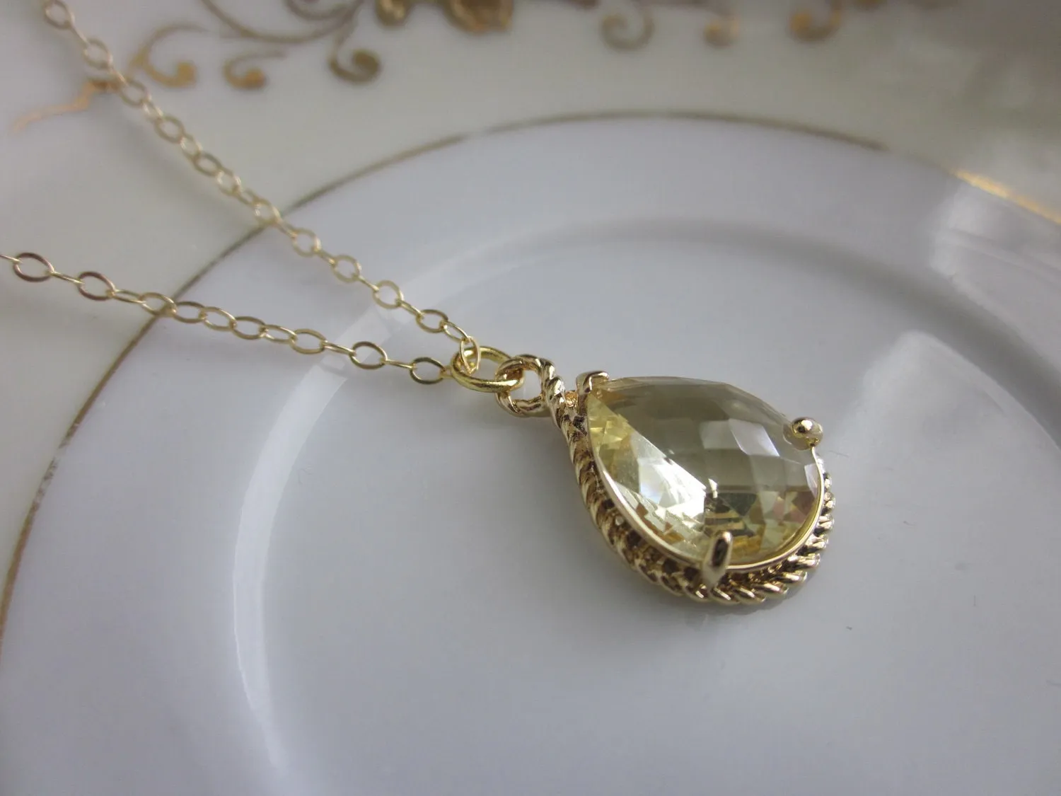 Citrine Necklace Teardrop on 14k Gold Filled Chain - Gold Plated Gem - Bridesmaid Necklace - Bridesmaid Jewelry - Valentines Day Gift