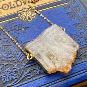 Citrine Quartz Slice Pendant Necklace in Gold