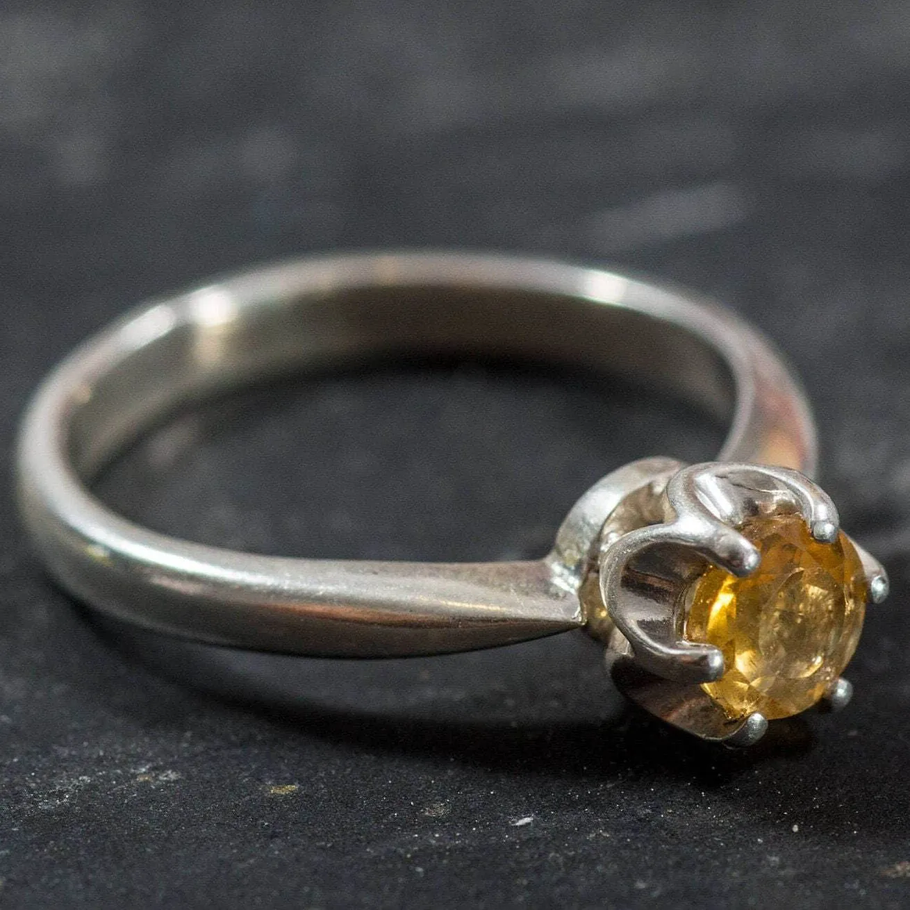 Citrine Ring - Yellow Solitaire Ring - Vintage Promise Ring