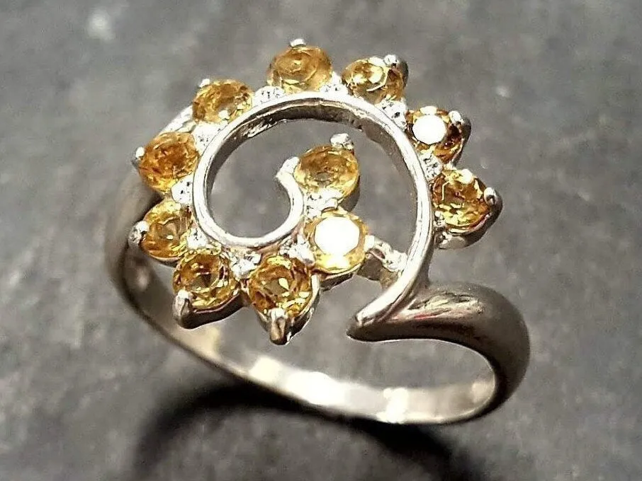 Citrine Ring - Yellow Spiral Ring - Statement Swirl Ring