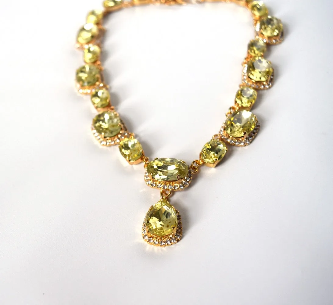 Citrine Yellow Halo Riviere Necklace