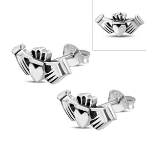 Claddagh Stud Plain Silver Earrings