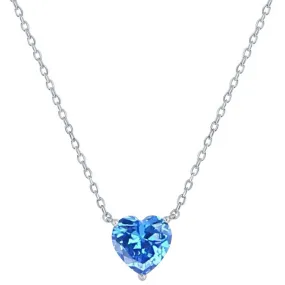 Classic Women's Necklace - Silver Blue Topaz December Heart Perciosa Crystal | M-7133