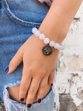 Coated White Agate Bracelet // Hand-Soldered Charm