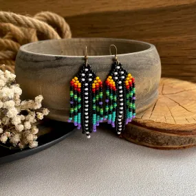 Colorful Small Fringe Seed Bead Earrings, Hippie Boho Chandelier Earrings for Women, Indigenous style Earrings Native inspired