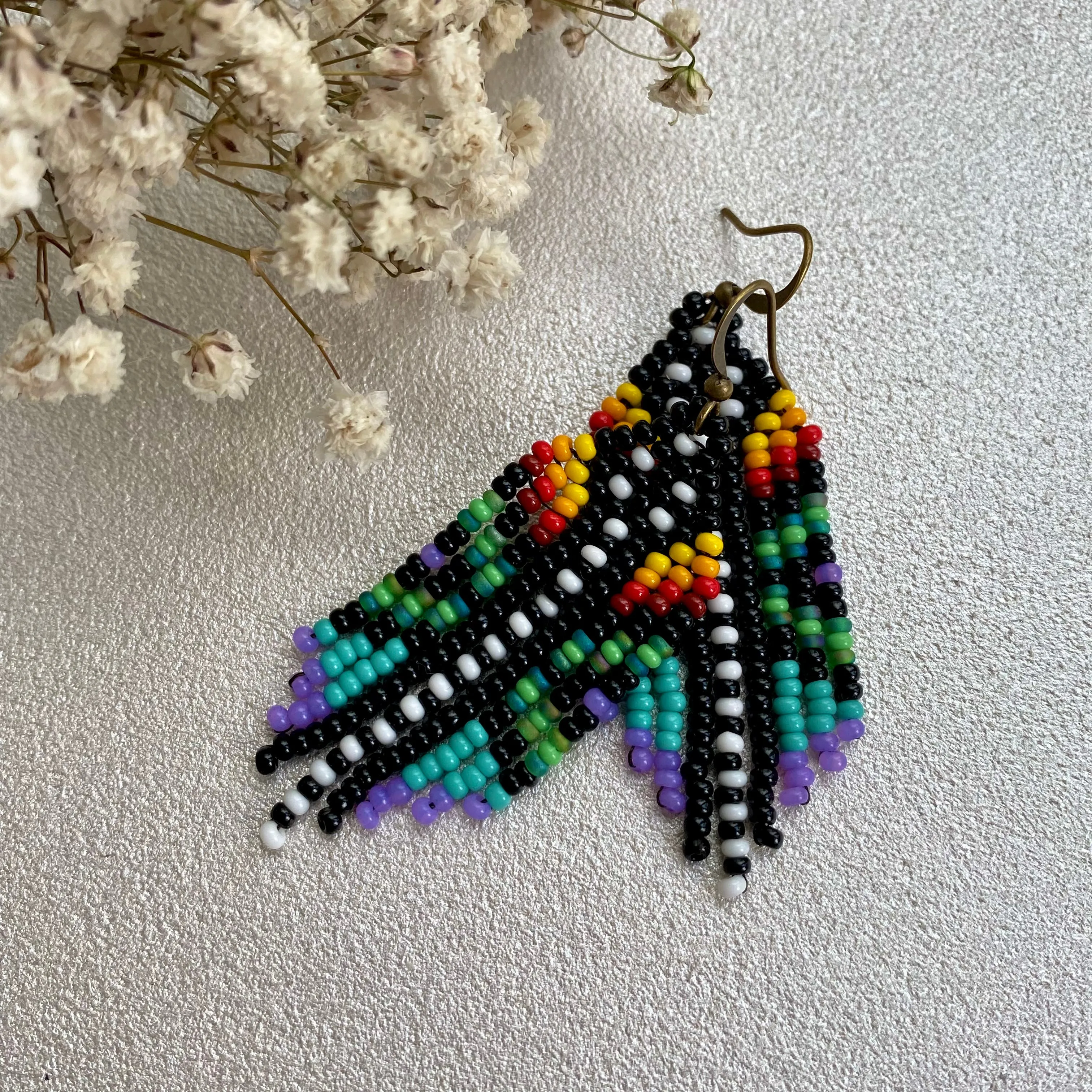 Colorful Small Fringe Seed Bead Earrings, Hippie Boho Chandelier Earrings for Women, Indigenous style Earrings Native inspired