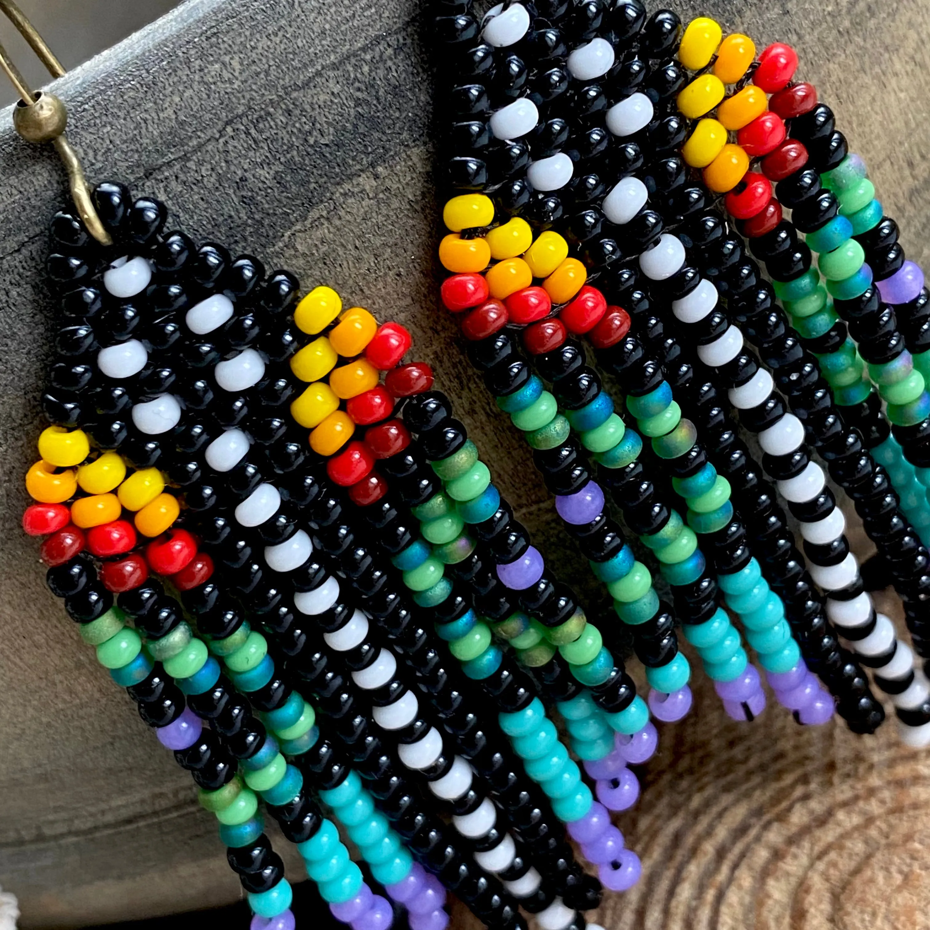 Colorful Small Fringe Seed Bead Earrings, Hippie Boho Chandelier Earrings for Women, Indigenous style Earrings Native inspired