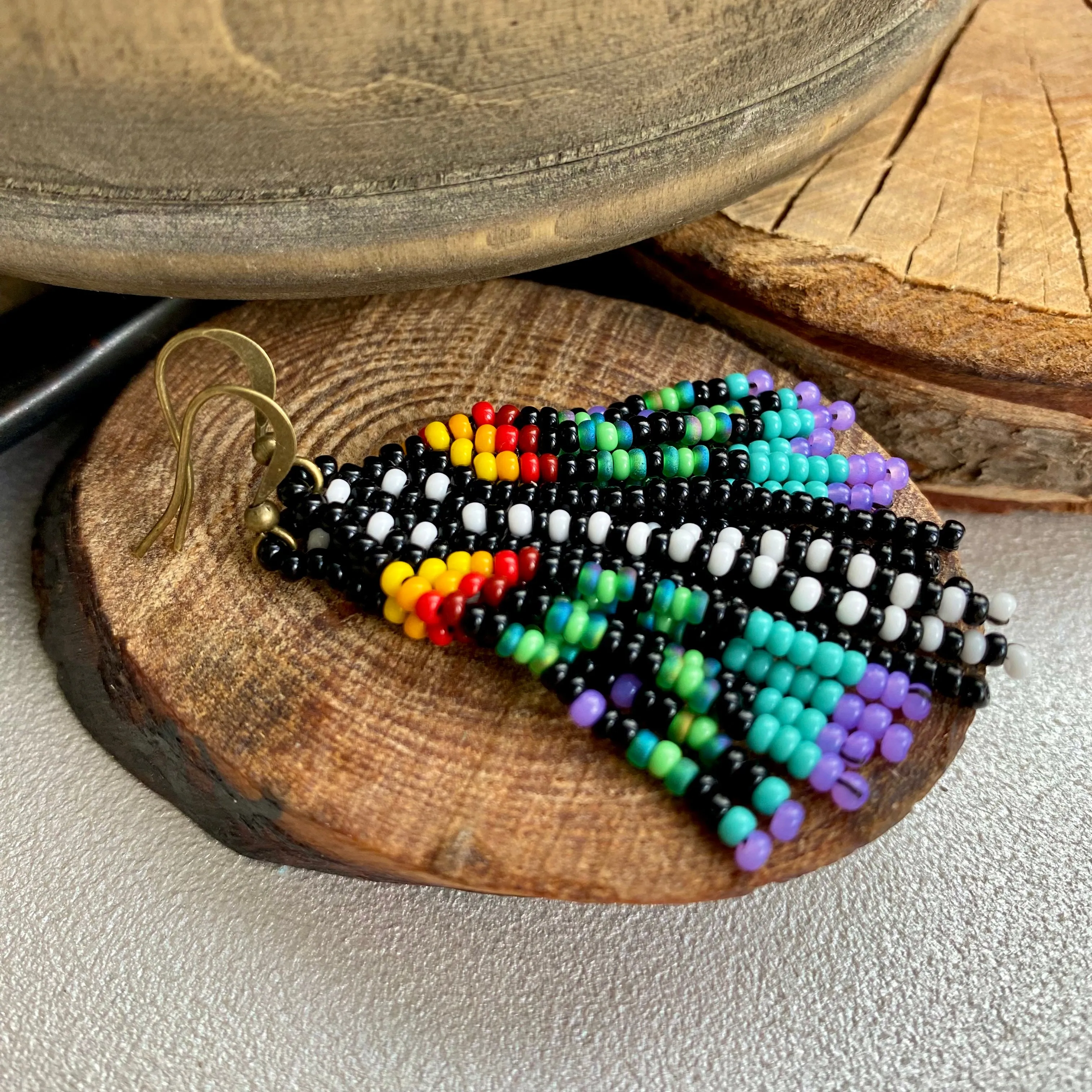 Colorful Small Fringe Seed Bead Earrings, Hippie Boho Chandelier Earrings for Women, Indigenous style Earrings Native inspired